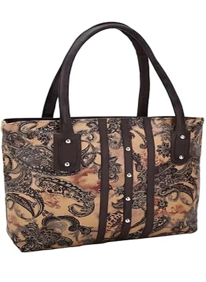 Nexeura Striped Polyurethane Women’s Handbag | Large 10L Capacity Shoulder Tote | Lightweight Casual Purse for Girls & Ladies | 36 x 7 x 30 cm 400g (BROWN) - Image 5